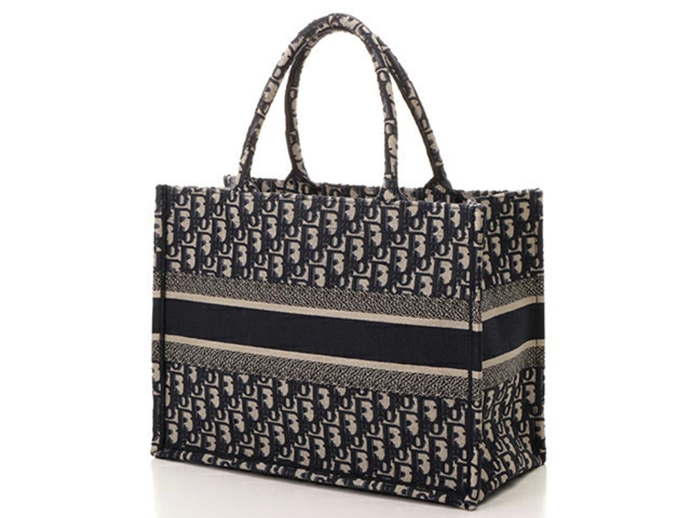 Dior Tote Christian Canvas Blue Navy Book Oblique Bag Blue